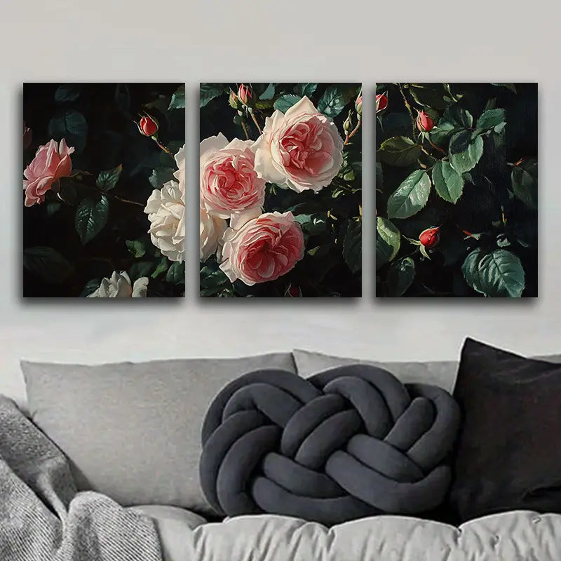 3pcs Oil Painting Roses Design Metal Print Ready to Hang Art