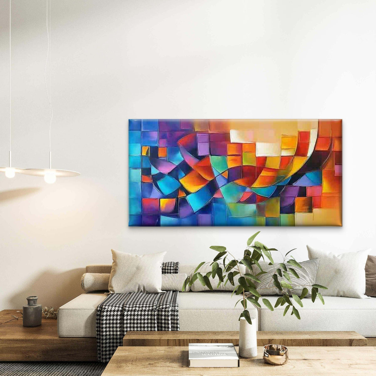 Vibrant Geometric Abstract Art Wall Art Canvas Office Home Room Framed 80x45cm