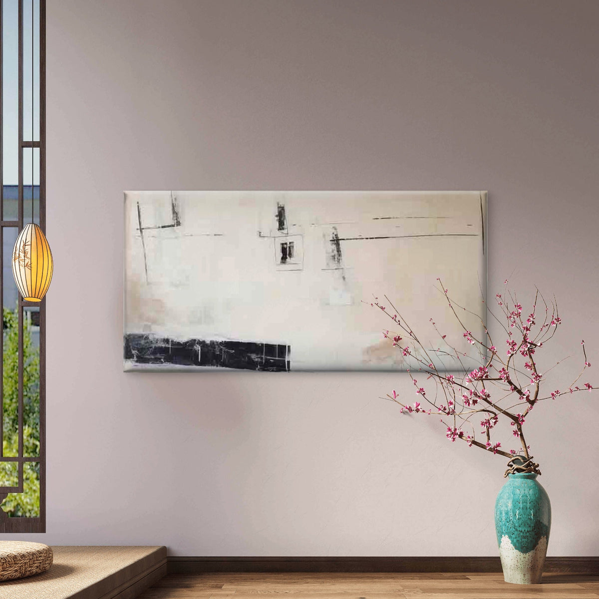 Minimalist Abstract Geometric Wall Art Canvas Office Home Room Framed 120x60cm