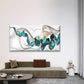 Fluid Shapes in Teal And Golden Wall Art Canvas Office Home Room Framed 120x60cm
