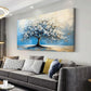 Contemporary Tree Navy Blue White Floral Nature Wall Art canvas office home room framed 120x60cm