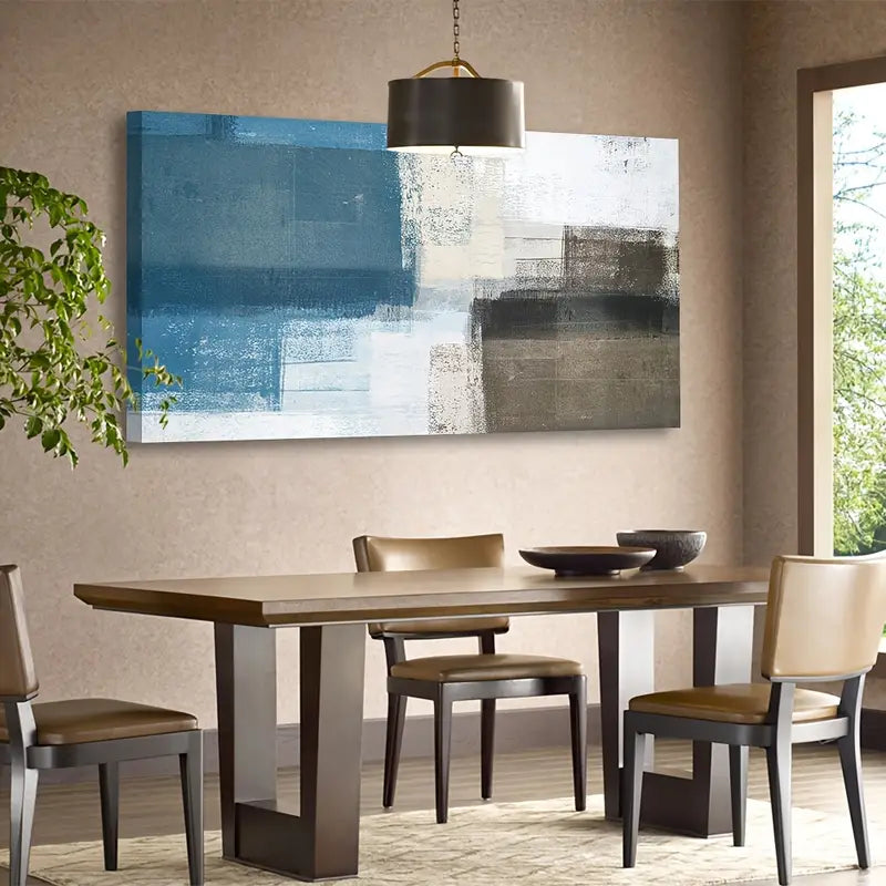 Abstract Blue White Brown & Beige Wall Art canvas office home room framed 120x60cm