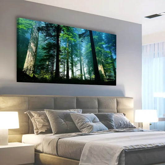 Spring Forest Misty Woods Nature Green Trees Scenic Wall Art canvas office home room framed 120x60cm