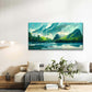 Tropical Teal Mountain Island Wall Art Canvas Office Home Room Framed 80x45cm
