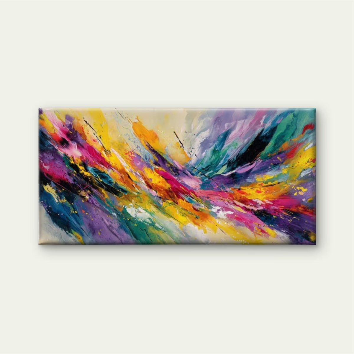 Multicolor Splashy Painting Wall Art Canvas Office Home Room Framed 80x45cm