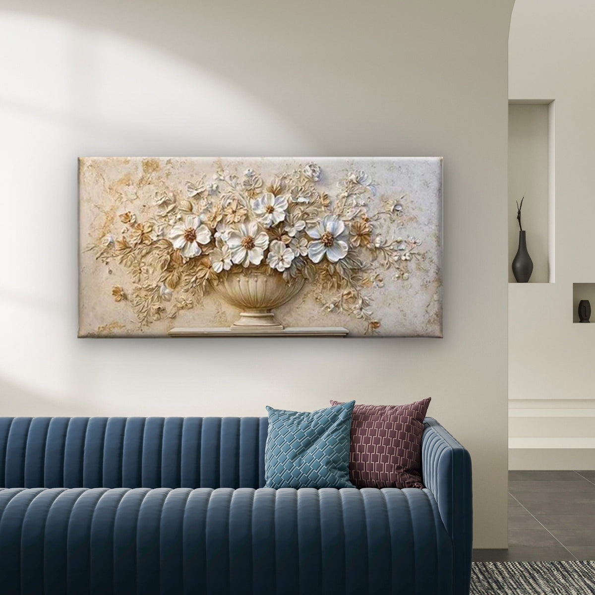 Baroque Style Floral Relief Wall Art Canvas Office Home Room Framed 120x60cm