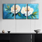 3pcs White Flowers with Blue Leaves Metal Print Ready to Hang Art