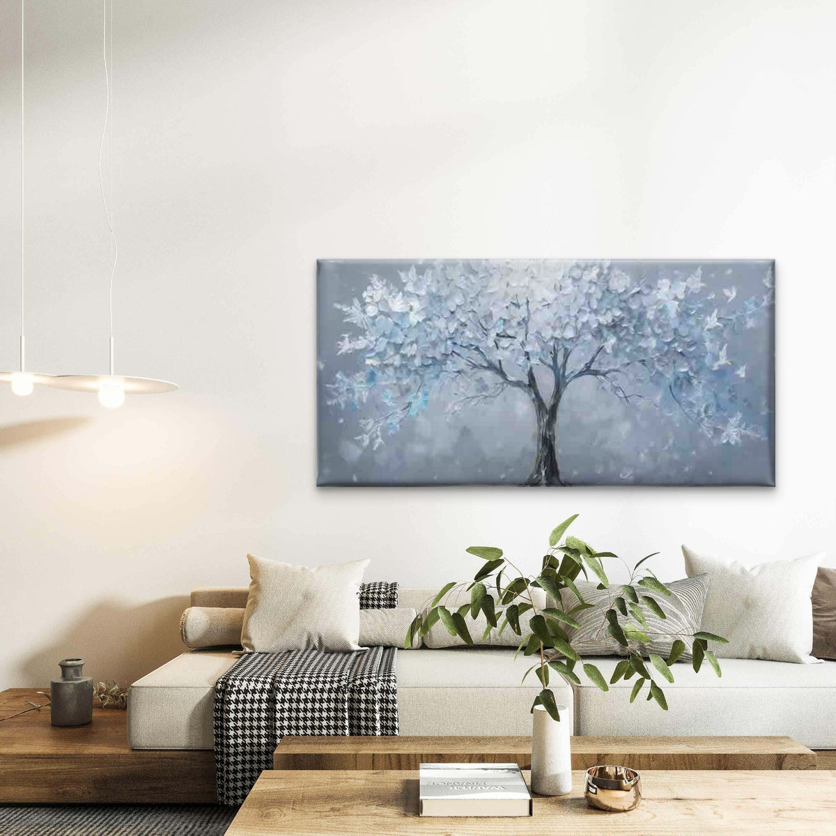 Blue And White Fantasy Tree Wall Art Canvas Office Home Room Framed 120x60cm