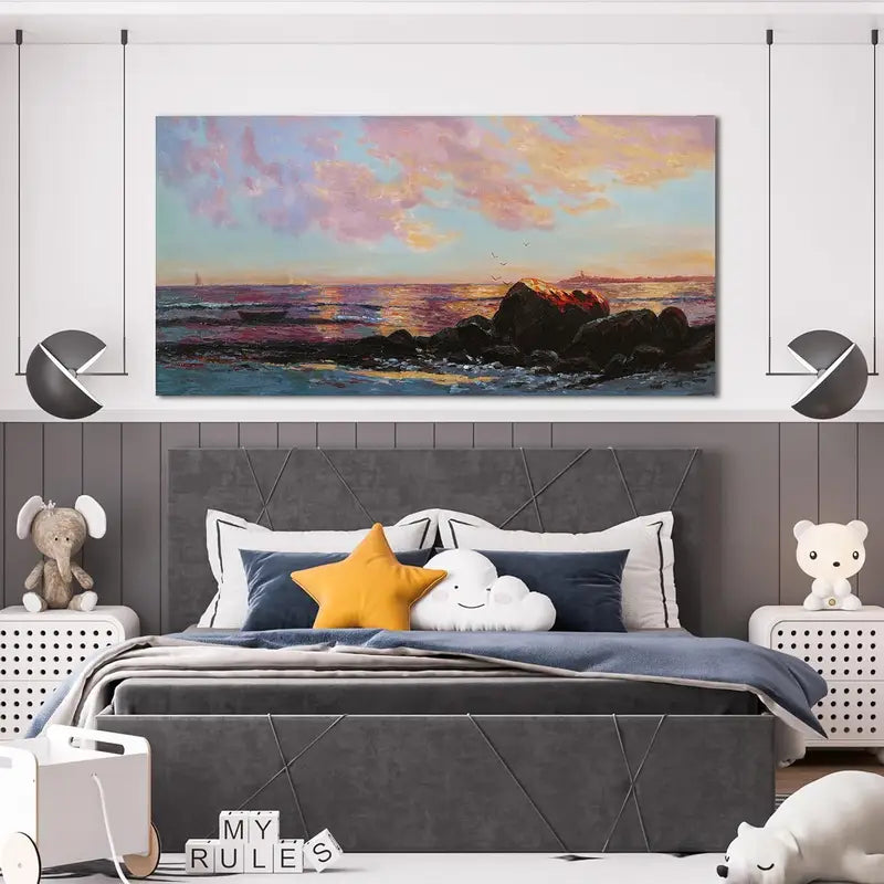 Coastal Ocean Colorful Abstract Beach Wall Art canvas office home room framed 120x60cm