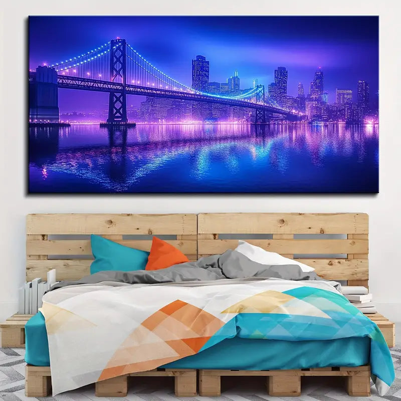 Vibrant Brooklyn Bridge Wall Art wall canvas office home room framed 120x60cm
