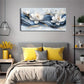White Flowers Golden Accents Blue Wall Art Canvas Office Home Room Framed 80x45cm