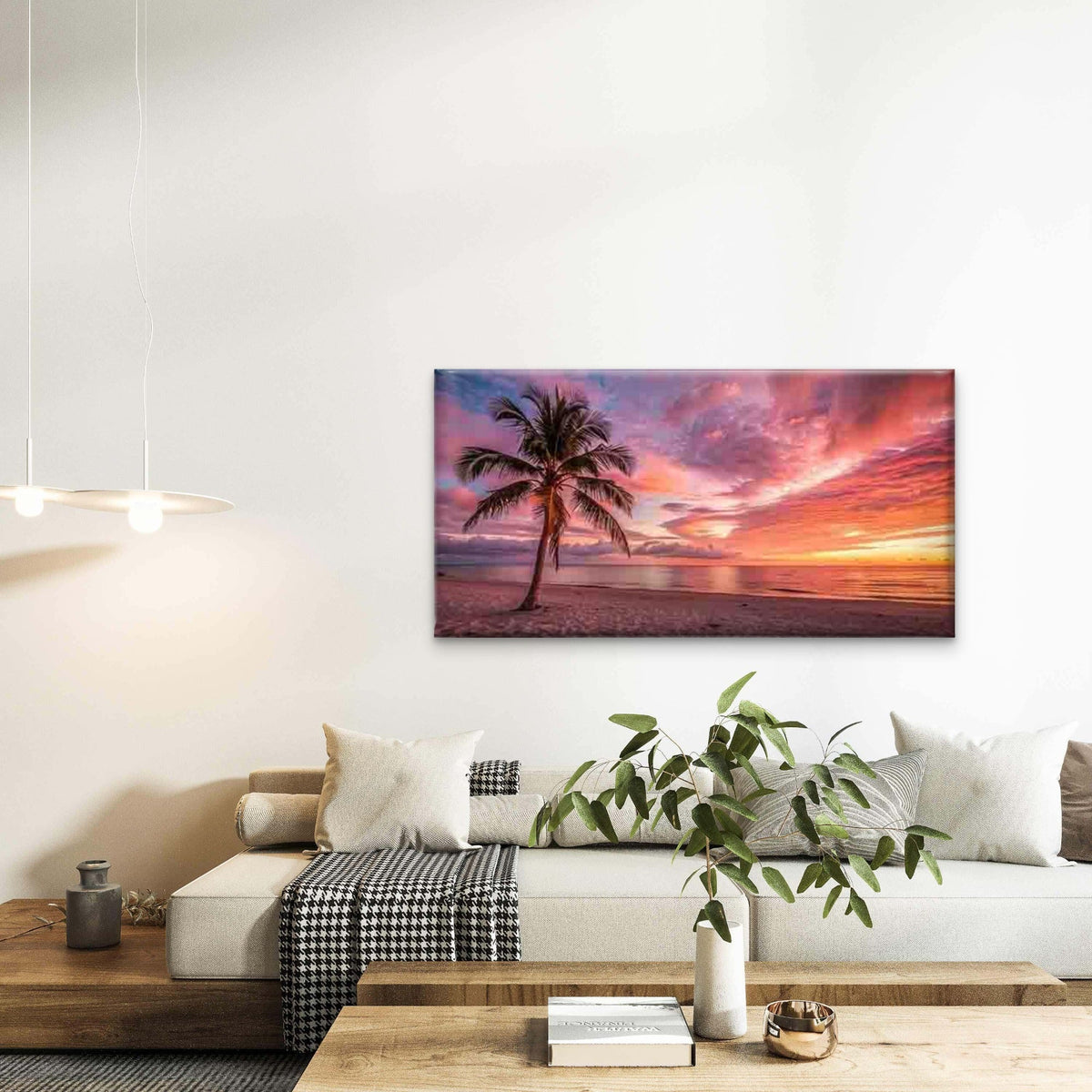 Tropical Beach Sunset Palm Tree Wall Art Canvas Office Home Room Framed 120x60cm