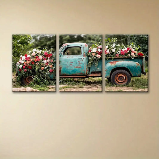 3pcs  Flowers On The Mysterious Car Painting Metal Print Ready to Hang Art