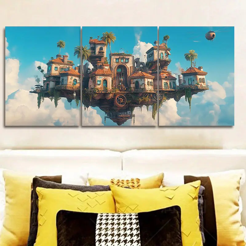 3pcs Classic Modern Floating Island Painting Metal Print Ready to Hang Art