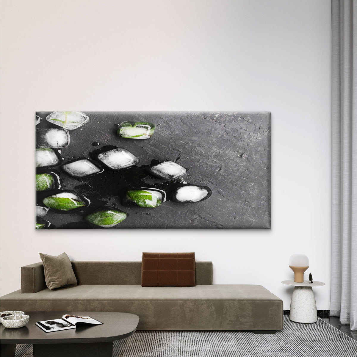Ice Cubes With Mint Wall Art Canvas Office Home Room Framed 80x45cm