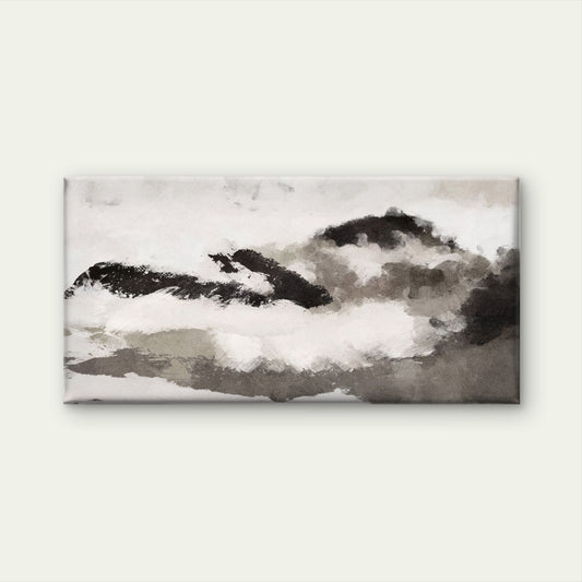 Black White Abstract Painting Wall Art Canvas Office Home Room Framed 80x45cm