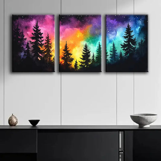 3pcs Colorful night sky forest Metal Print Ready to Hang Art