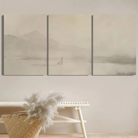 3pcs Beige Simple Minimalist Classic Design Metal Print Ready to Hang Art
