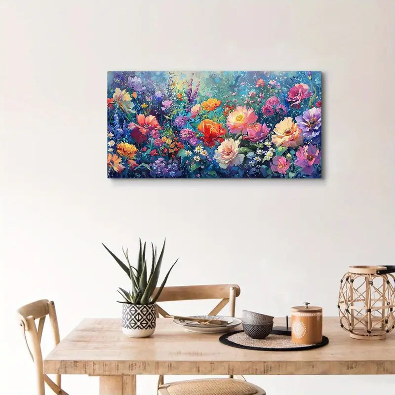 Colorful Flowers Blossom Trendy Botanical Wall Art canvas office home room framed 120x60cm