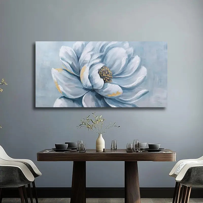 Floral Blue & White Funky Wall Art canvas office home room framed 120x60cm