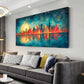 Blue Red Cityscape Radiant Golden Moon Wall Art canvas office home room framed 120x60cm