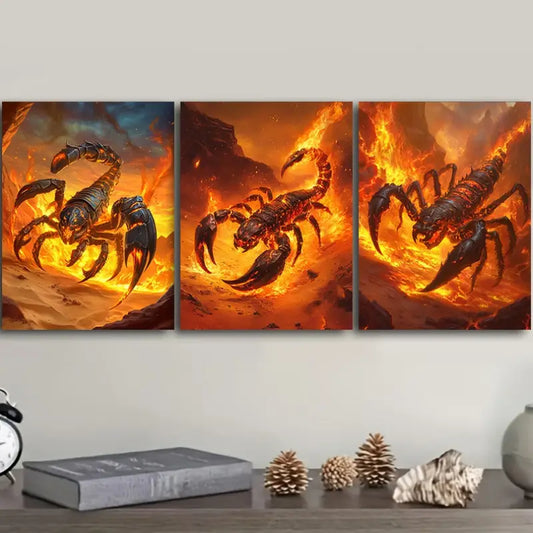 3pcs Red Scorpion Design Metal Print Ready to Hang Art