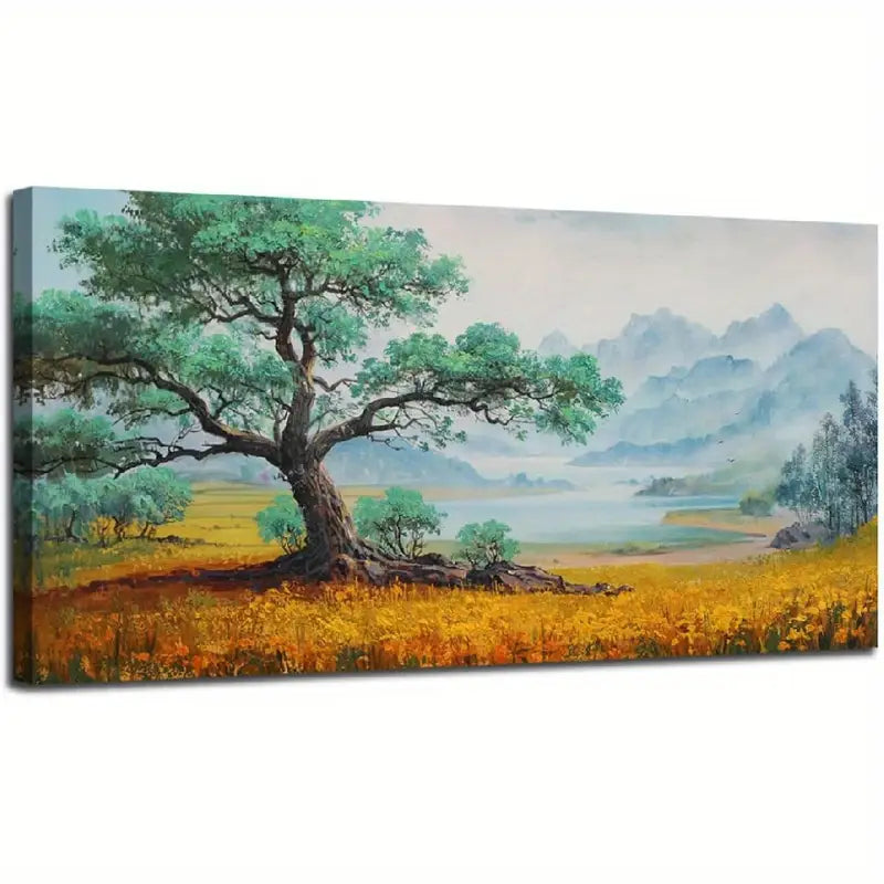 Tree Life Mountain Rustic Green Scenery Wall Art canvas office home room framed 120x60cm