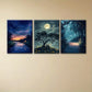 3pcs Watercolor Forest At Night Moon Trees Path Metal Print Ready to Hang Art
