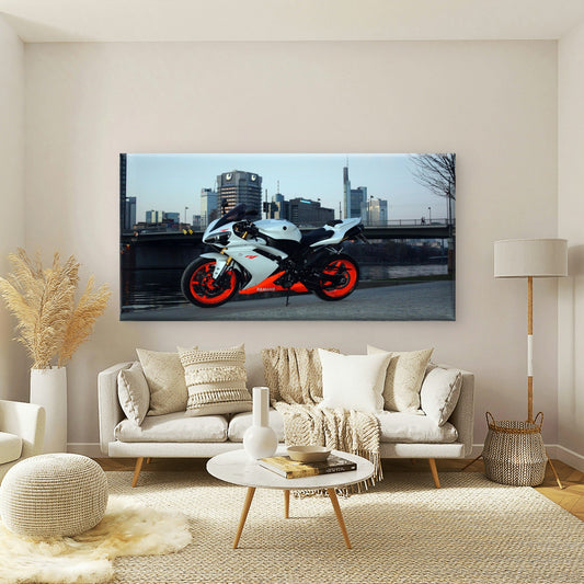 White Yamaha In The City Wall Art Canvas Office Home Room Framed 80x45cm