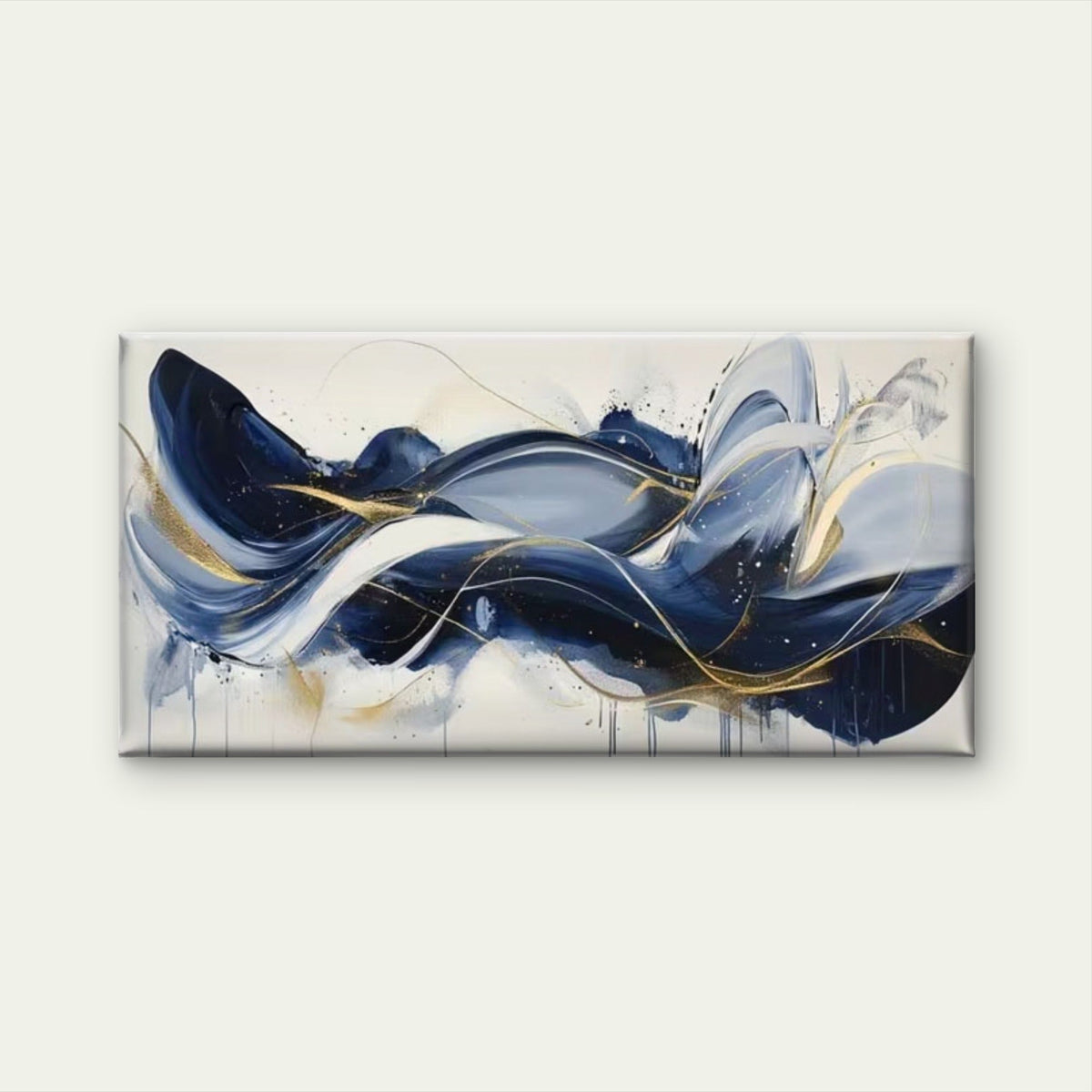 Deep Blue Golden Current Wall Art Canvas Office Home Room Framed 80x45cm