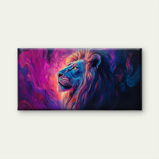 Purple Blue Neon Abstract Lion Wall Art Canvas Office Home Room Framed 80x45cm