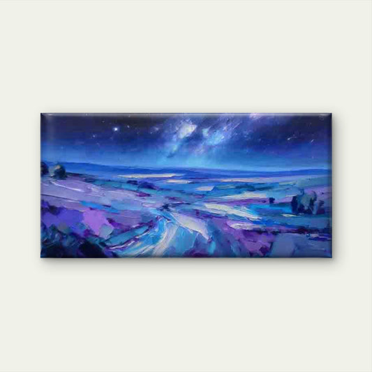 Dreamy Starry Night Landscape Wall Art Canvas Office Home Room Framed 80x45cm