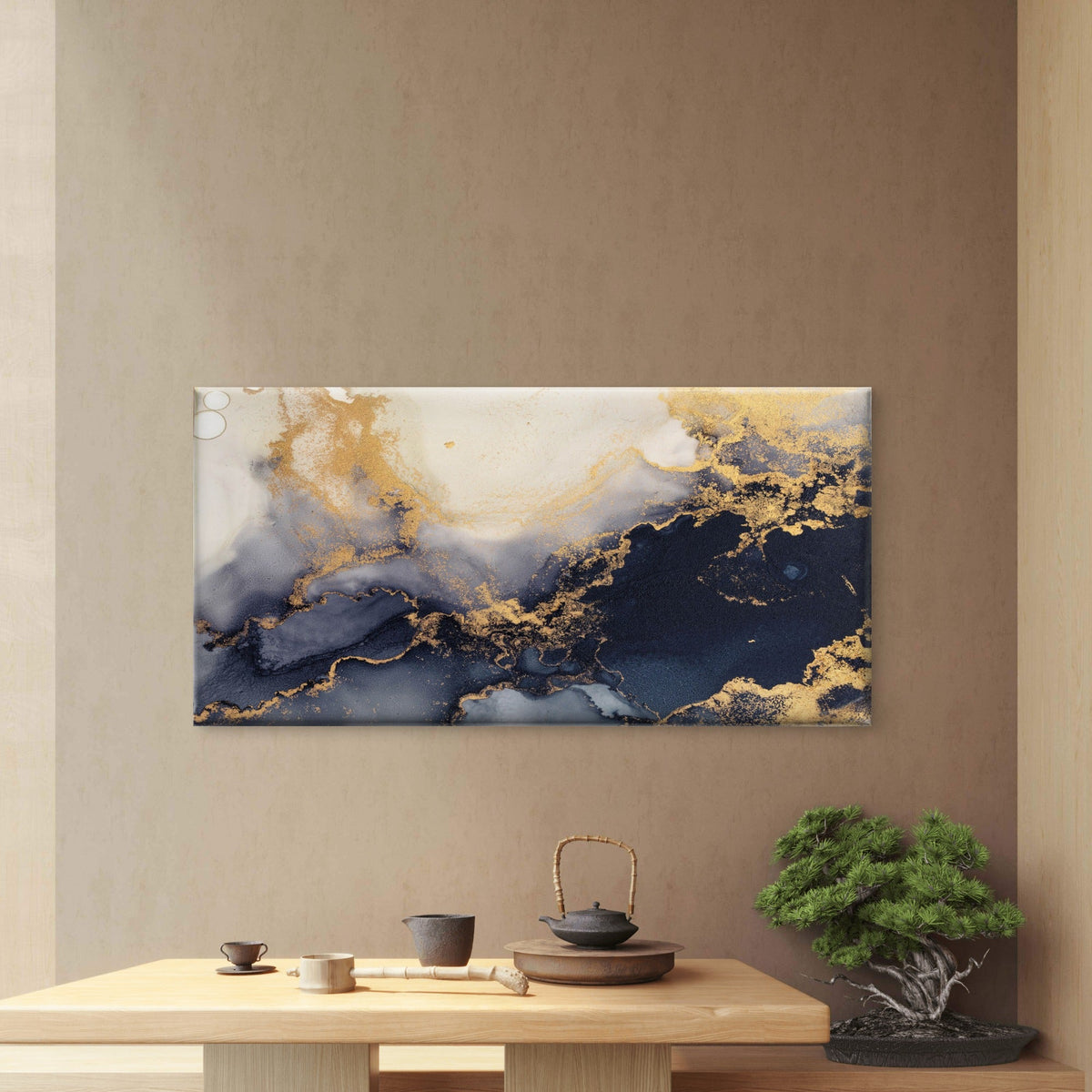 Swirls of Gilded Marble Wall Art Canvas Office Home Room Framed 120x60cm
