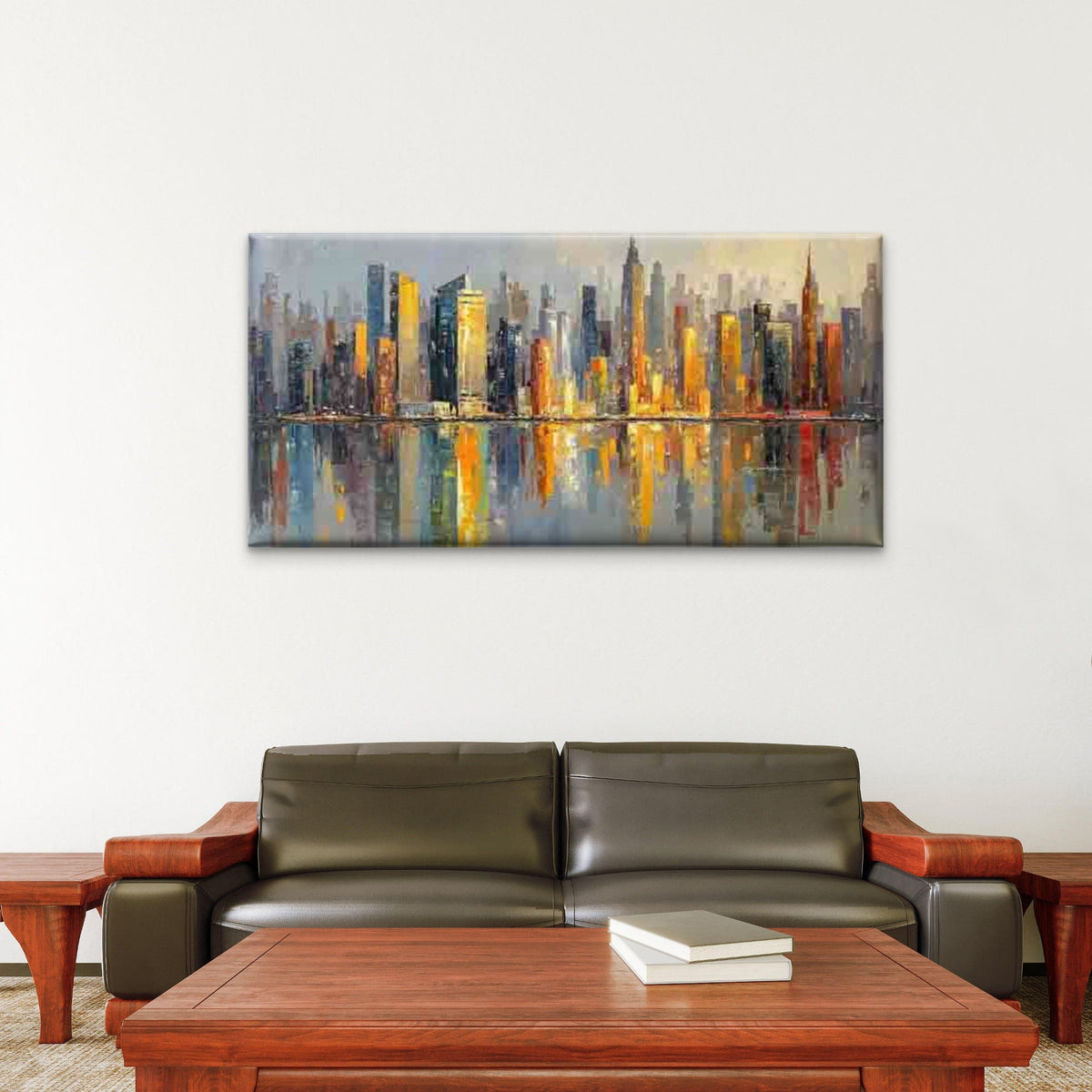 Urban Skyline, Golden Sunset Wall Art Canvas Office Home Room Framed 80x45cm