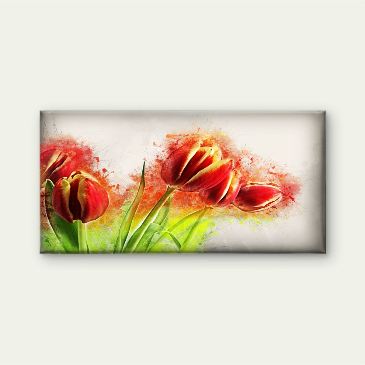 Vibrant Red Tulip Flowers Wall Art Canvas Office Home Room Framed 80x45cm