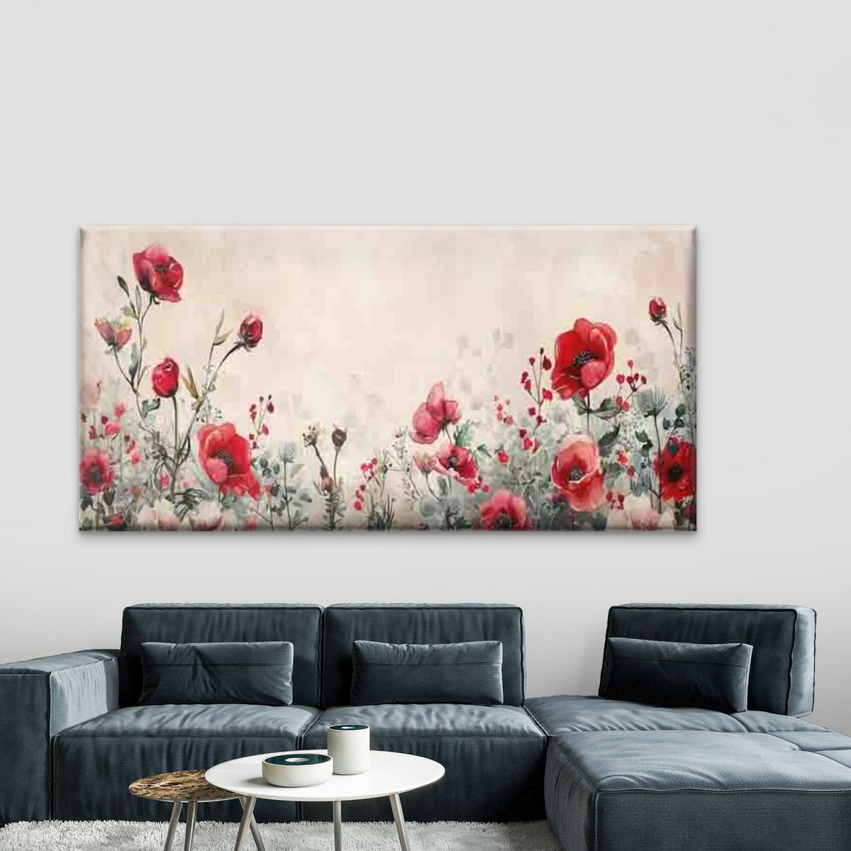 Design of Red Poppies Wall Art Canvas Office Home Room Framed 120x60cm