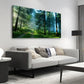 Green Forest Morning Sunlight Filtering Trees Serene Nature Scene Wall Art canvas office home room framed 120x60cm