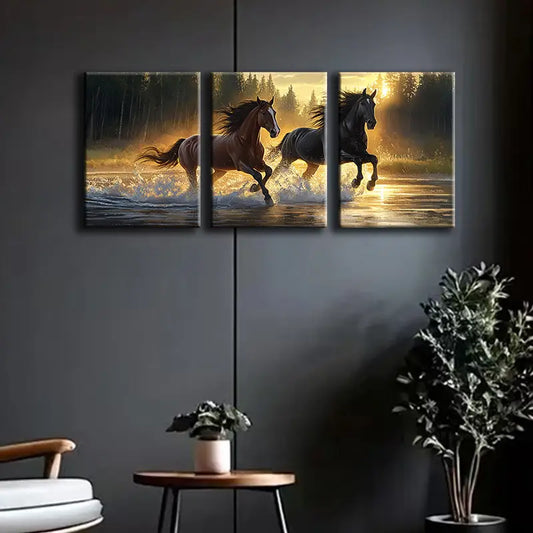 3pcs Sunset Horses Metal Print Ready to Hang Art