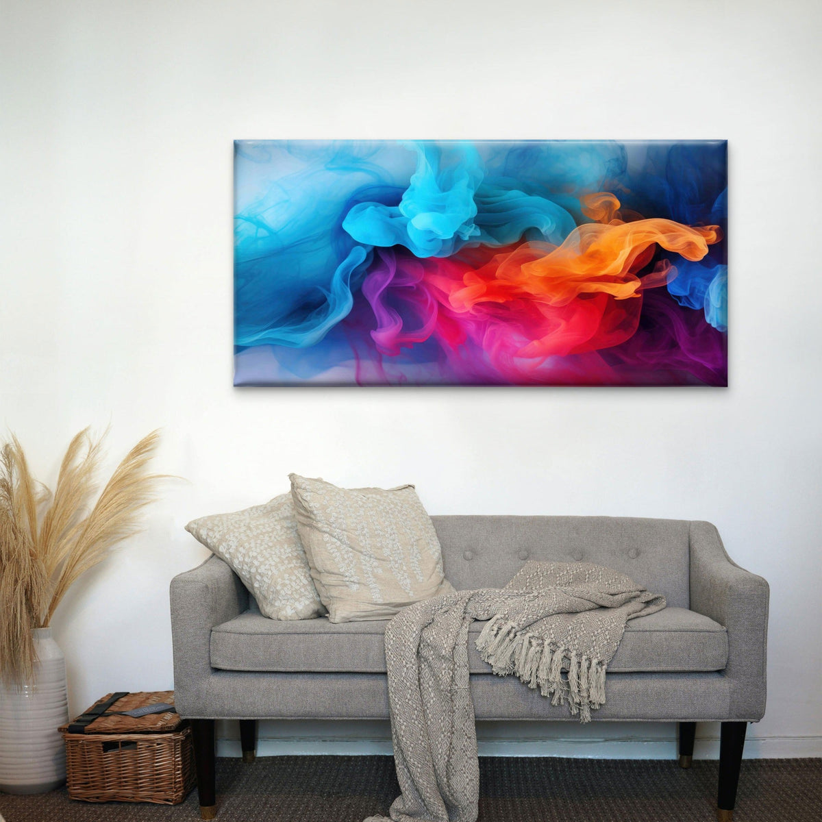 Vibrant Swirling Colored Smoke Wall Art Canvas Office Home Room Framed 120x60cm