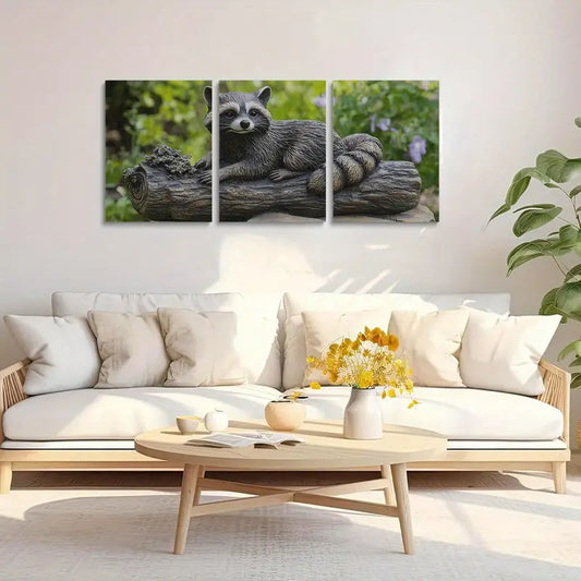 3pcs Raccoon Forest Natural Habitat Design Metal Print Ready to Hang Art