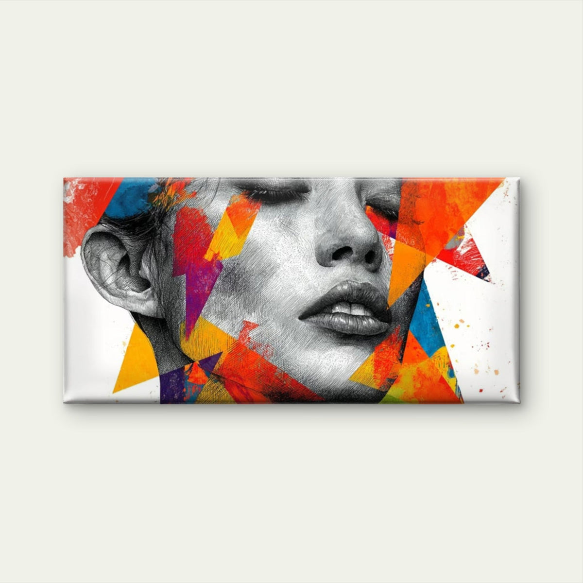 Abstract Face Featuring Bright Wall Art Canvas Office Home Room Framed 80x45cm