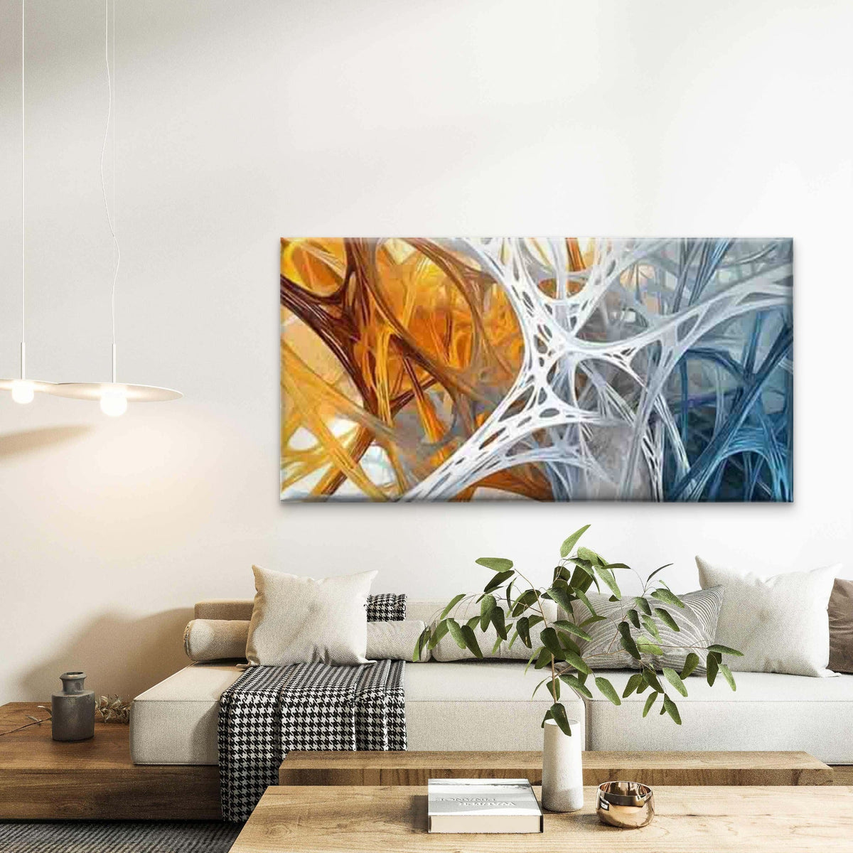 Abstract Blue And Golden Paint Wall Art Canvas Office Home Room Framed 120x60cm
