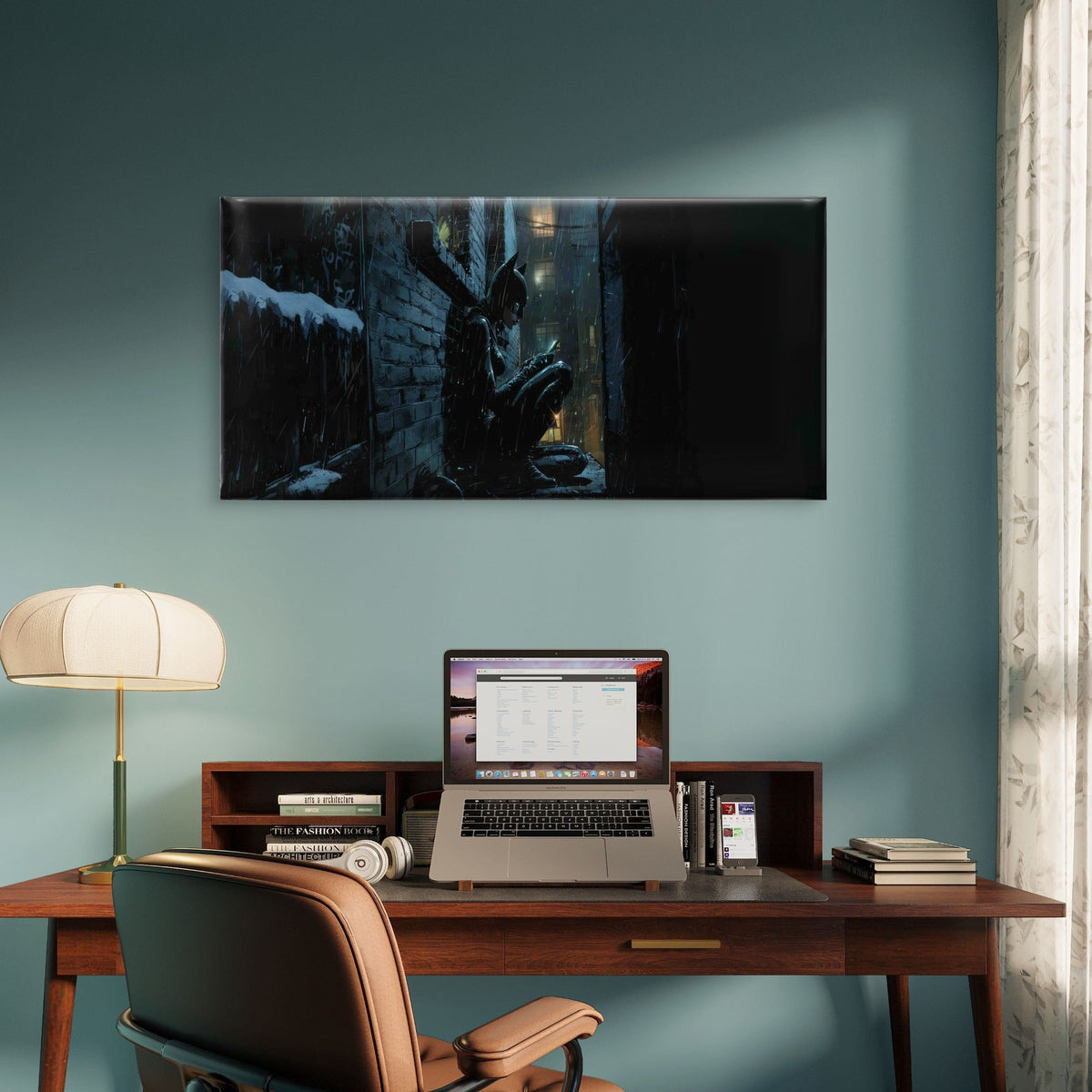 Gothic Noir Alley Rainy Artwork Wall Art Canvas Office Home Room Framed 80x45cm