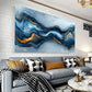 Blue and Golden Fluid Abstract Wall Art wall canvas office home room framed 120x60cm