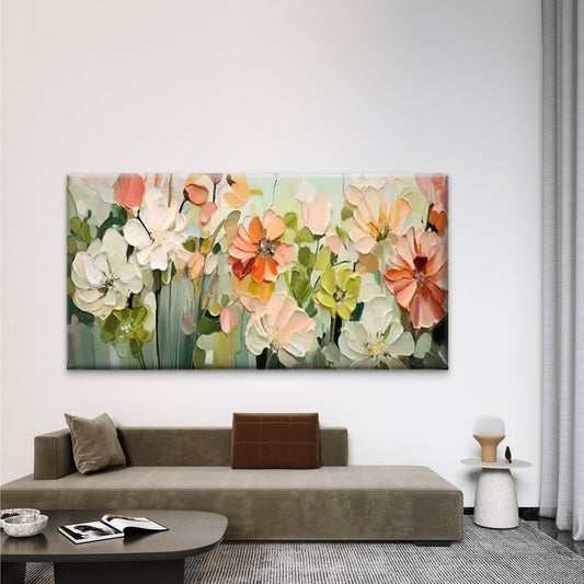 Abstract Soft Pink Floral Wall Art Canvas Office Home Room Framed 80x45cm