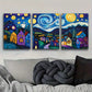 3pcs Starry Night Village Metal Print Ready to Hang Art