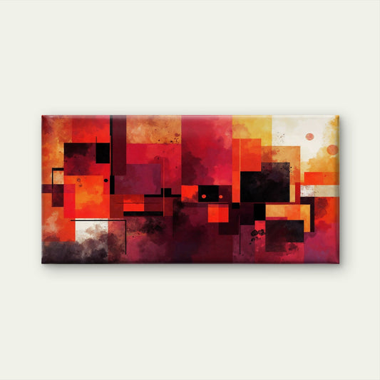 Red Orange Geometric Abstract Wall Art Canvas Office Home Room Framed 80x45cm