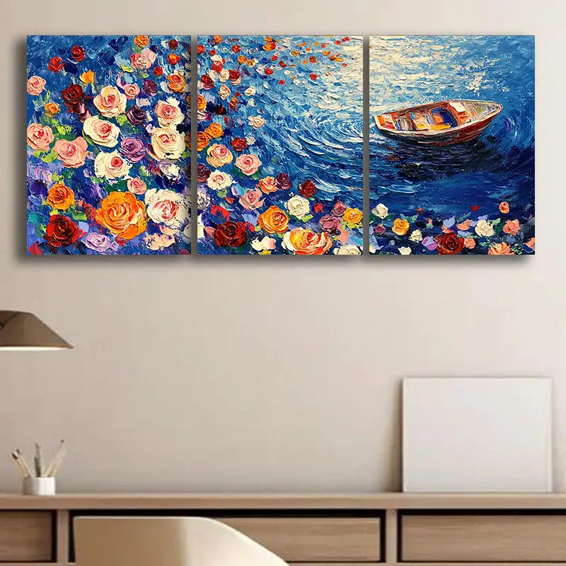 3pcs River of Roses Metal Print Ready to Hang Art