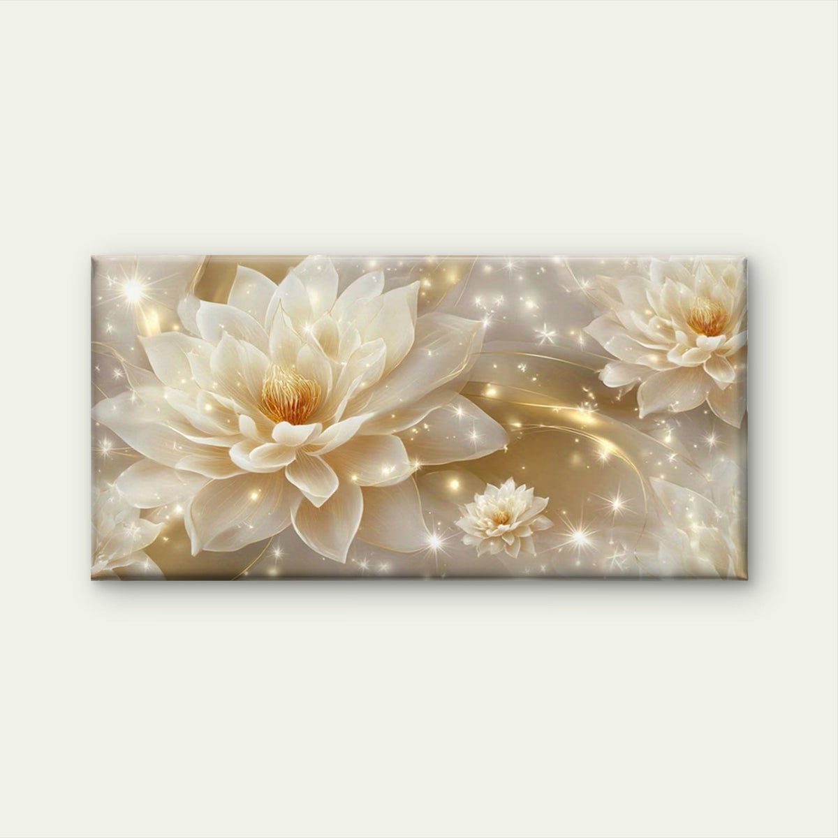 Golden for Lotus & Sparkling Wall Art Canvas Office Home Room Framed 80x45cm