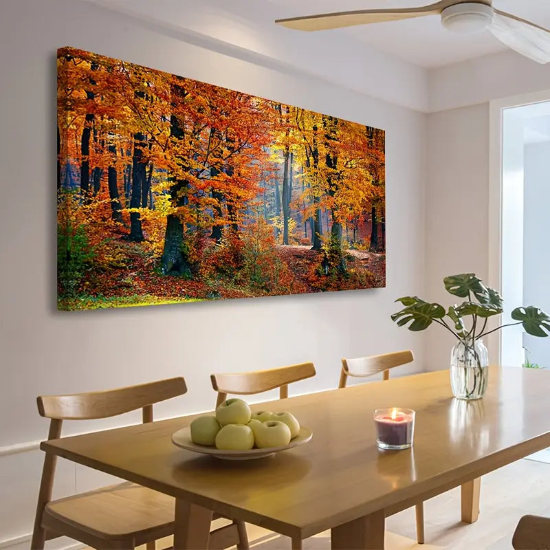 Forest Panoramic Red Trees Scenery Wall Art canvas office home room framed 120x60cm
